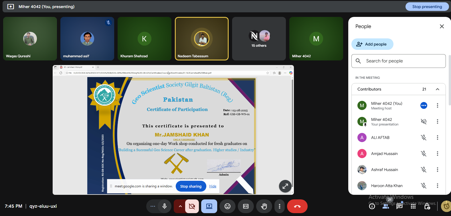 Extra image 1 for Kickoff Zoom Meeting Meeting for the establishment of Pakistan Geo Science Council on 23 Aug 2025